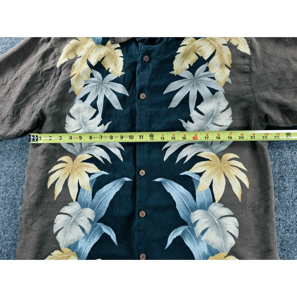 Tommy Bahama Mens Large 100% Silk Tropical Palm Leaf Print Camp Shirt Brown Teal - Picture 9 of 10